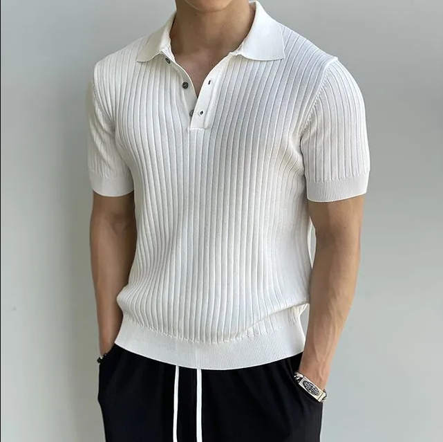 Classic Golf Polo Shirt Vertical Stripes