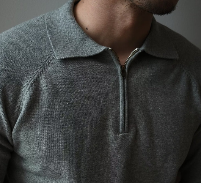 classic Half Zipper Knitted Polo Shirt