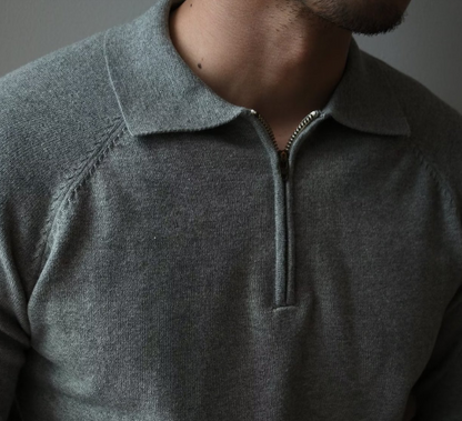 classic Half Zipper Knitted Polo Shirt